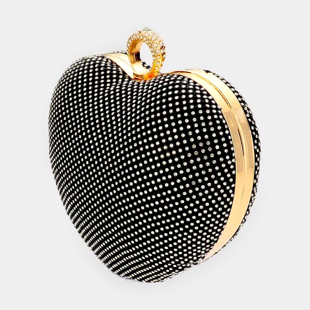 Black Rhinestone Heart Shaped Evening Bag